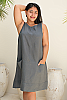 Montego Linen Dress Stone Blue Front