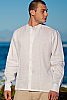 Men's Linen Nehru Collar White Long Sleeve Shirt Back