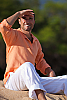 Men's Linen Long Sleeve Pullover Coral Shirt Front