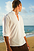 Men's Linen Open V-Neck White Long Sleeve Shirt Front