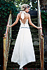 Beaded corset dress - sequins beads shells fresh-water pearls - white - front detail - Island Importer