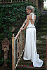 Beaded corset dress - sequins beads shells fresh-water pearls - white - back view - Island Importer