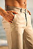 Men's Slim Fit Natural (Khaki) Linen Pants Beach Wedding Zip-Fly