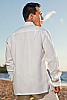 Men's Linen Nehru Collar White Long Sleeve Shirt Collar Open