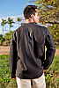 Men's Linen Open V-Neck Black Long Sleeve Shirt Back