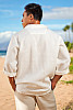 Men's Linen Long Sleeve Pullover Ivory Shirt Back