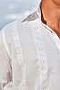 Men's Cotton White Long Sleeve Shirt Beach Wedding Close Up