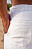 Men's Linen Drawstring Loose Fit White Pants Back-Slit Pocket