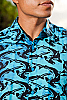 Men's Shark Batik Island Hawaiian Short Sleeve Rayon Shirt Back