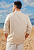 Men's Linen Open V-Neck Natural Long Sleeve Shirt Back