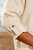 Men's Linen Open V-Neck Natural Long Sleeve Shirt Epaulet Sleeves