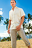 Men's Linen Short Sleeve Ivory Italian Shirt Front