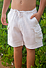 Boy's Linen Drawstring Cargo White Shorts Front