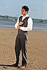 Men's Linen Gray Vest Beach Wedding Side Pants