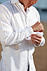 Men's Linen Hand-Stitched Design White Long Sleeve Shirt Cuff Detail