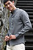 Men's Linen Long Sleeve Italian Nehru Collar Shirt - Slate Gray - Beach Wedding - Side View
