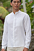 Men's Linen Long Sleeve Italian Nehru Collar Shirt - White - Beach Wedding - Front