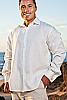 Men's Linen French Cuff White Long Sleeve Shirt Front