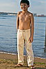 Boy's Linen Natural (Khaki) Dress Pants Beach Wedding Front 2
