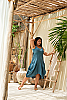 Catalina Linen Dress Teal Blue Lifestyle
