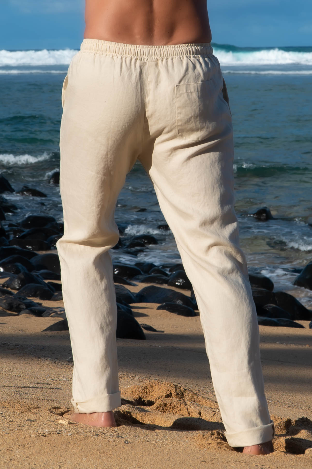 Men's Linen Elastic Waist Drawstring Pants - Island Importer