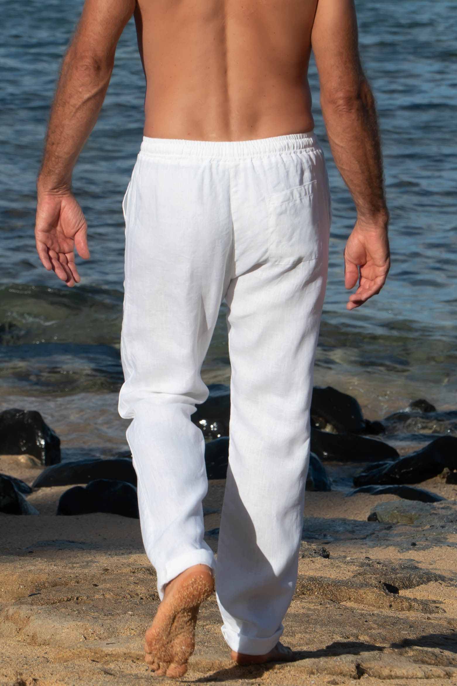 Bonnorth Men's Linen Loose Drawstring Elastic Waist Wide Leg Solid Casual  Pants Khaki X-Large