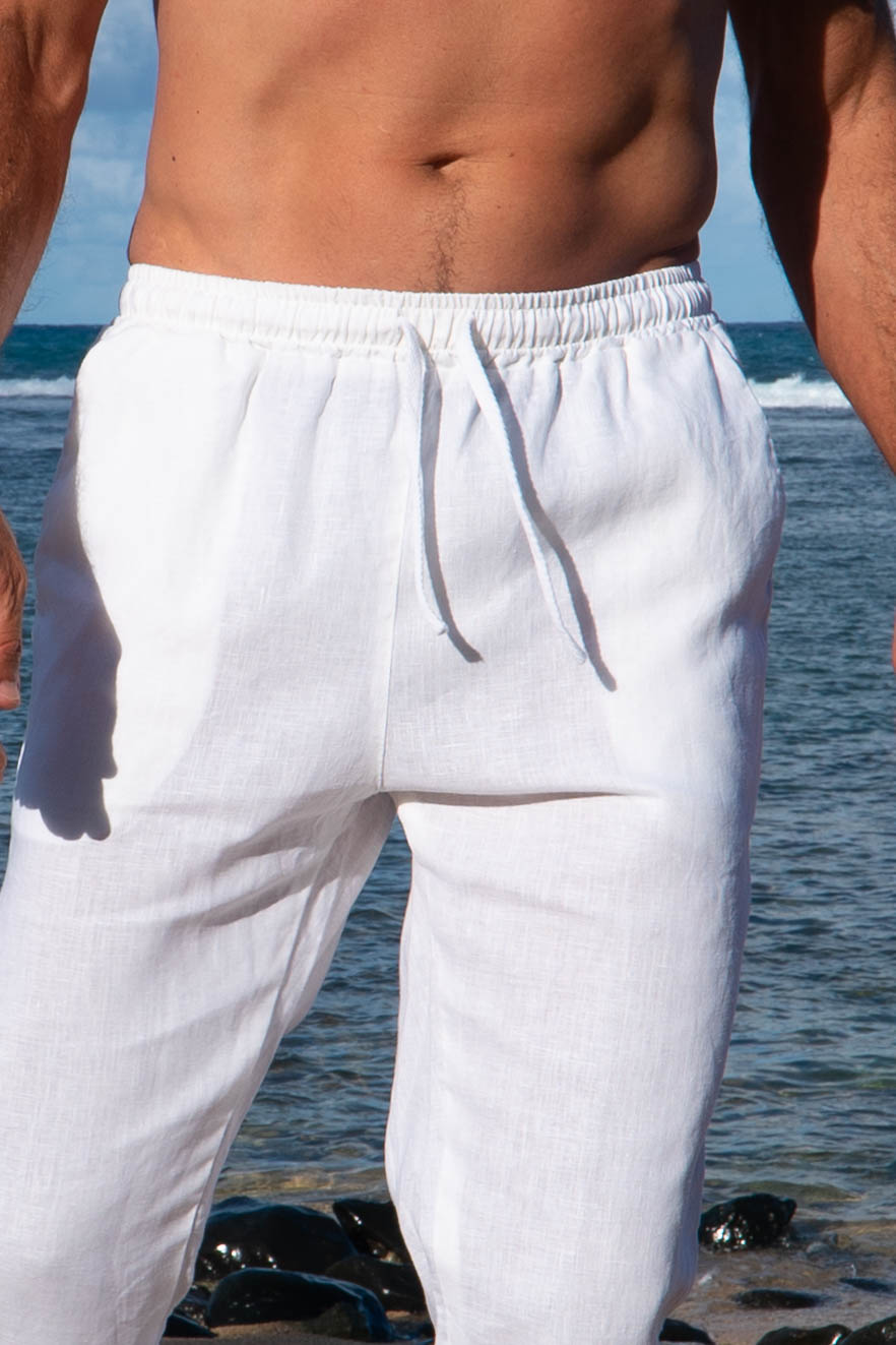 Men's Linen Elastic Waist Drawstring Pants - Island Importer