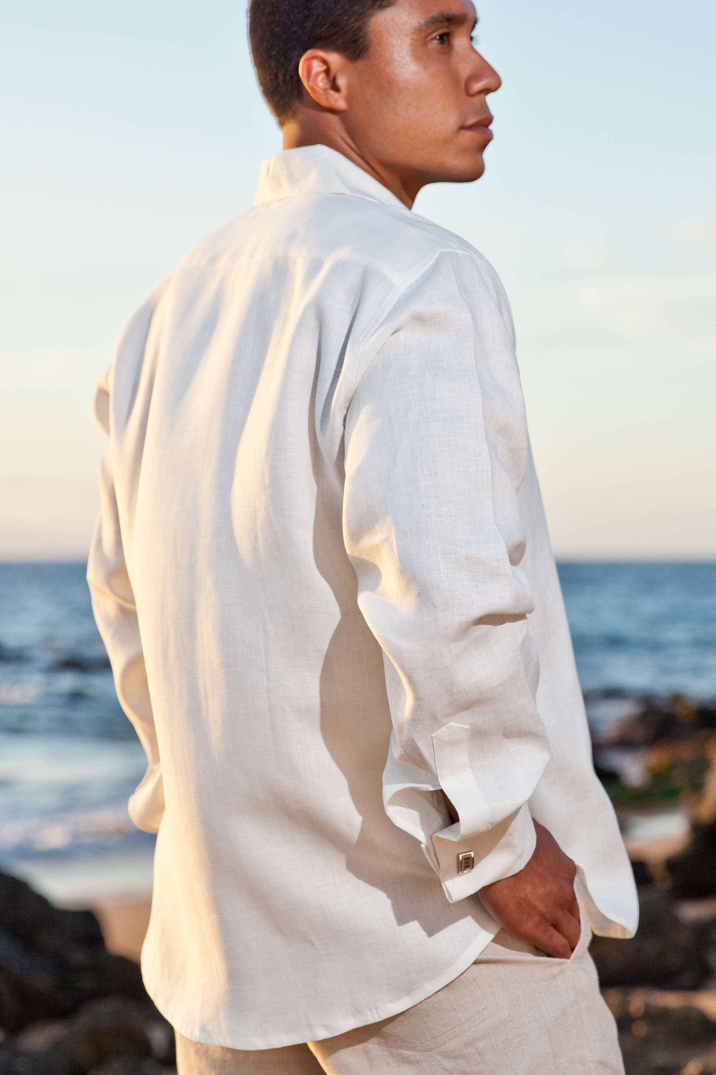 Mens French-cuffed, 100% Linen, Beach Wedding Shirt