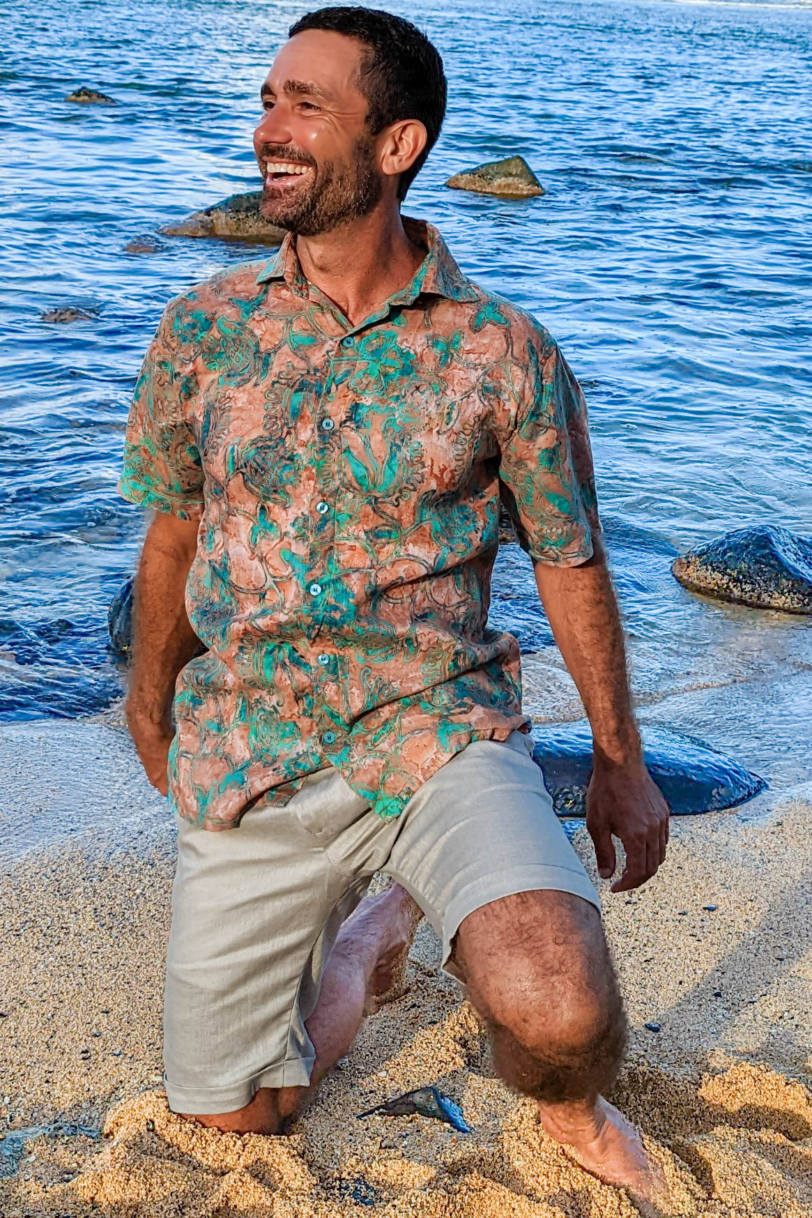 Men's Batik Linen Short Sleeve Shirt - Copper Patina - Island Importer