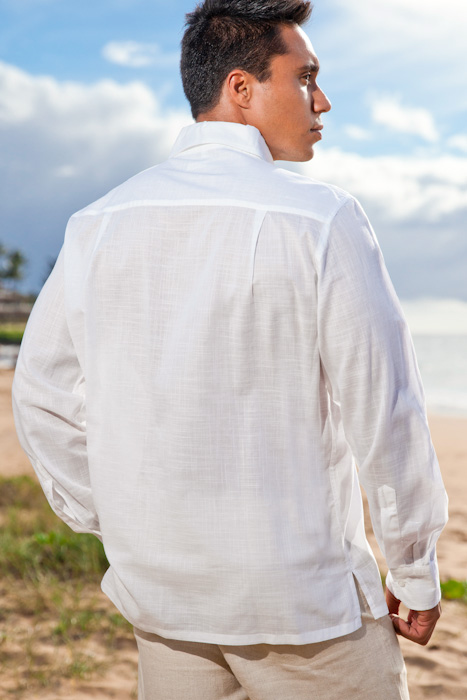 Men's Bamboo Long Sleeve White Italian Shirt - Island Importer