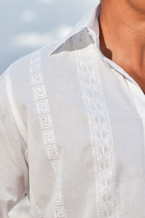 Men's Cotton White Long Sleeve Textured Panel Shirt - Beach Wedding -  Island Importer