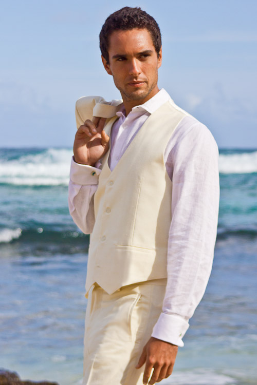 Men's Silk-Blend Custom Ivory Suit Vest - Beach Wedding - Island Importer