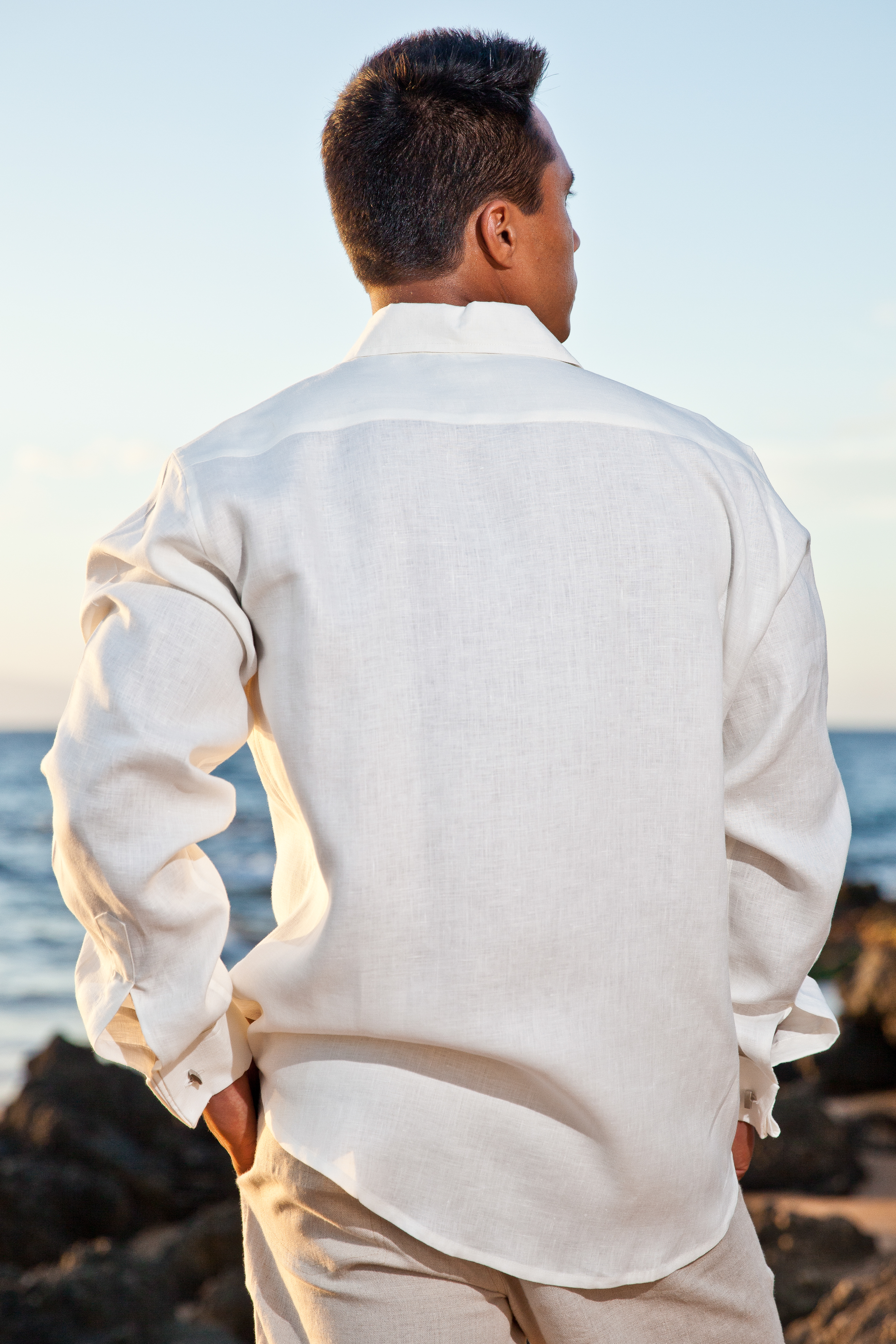 white linen shirt with french cuffs