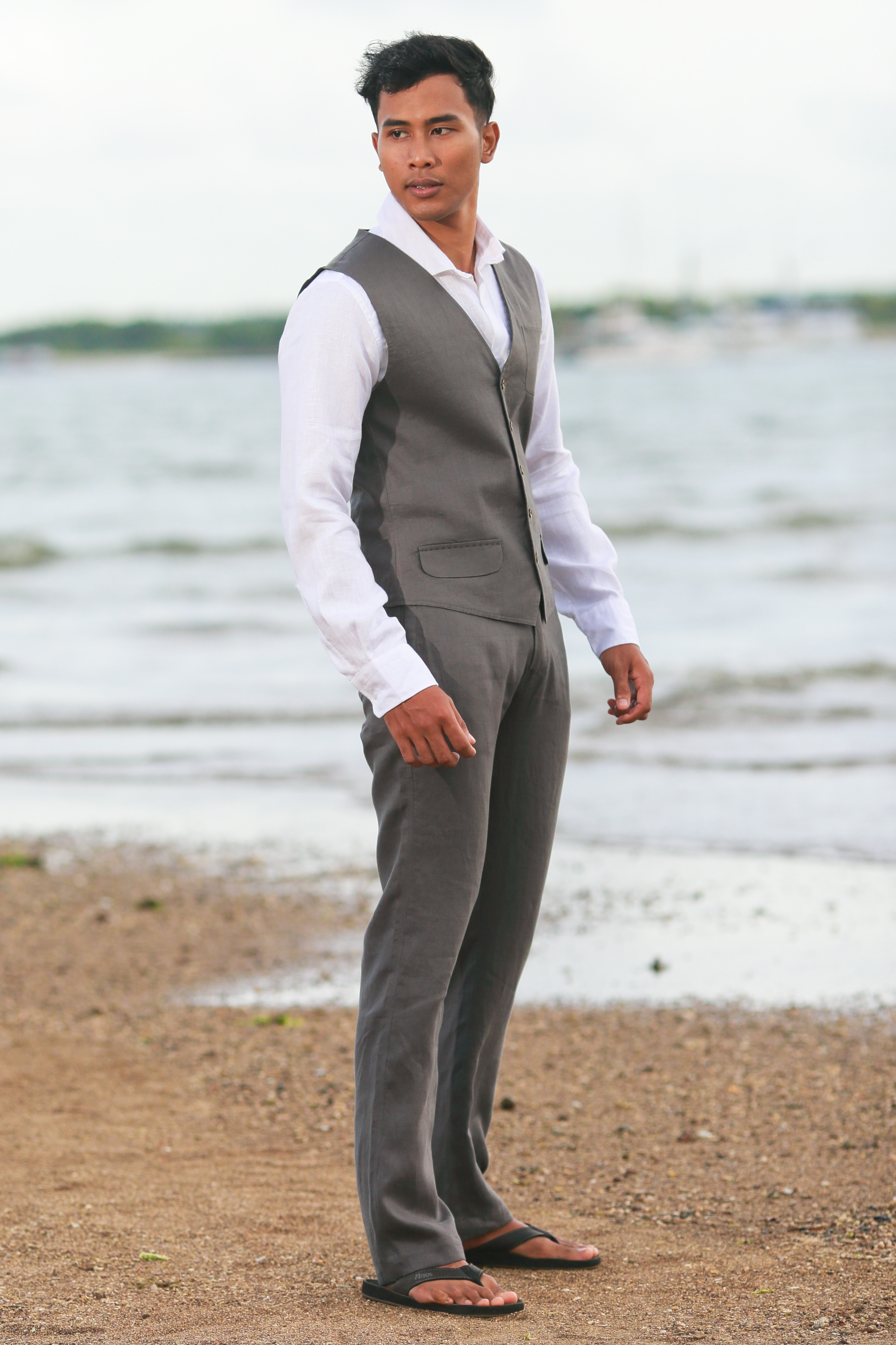 Men's Linen Gray Dress Pants - Island Importer