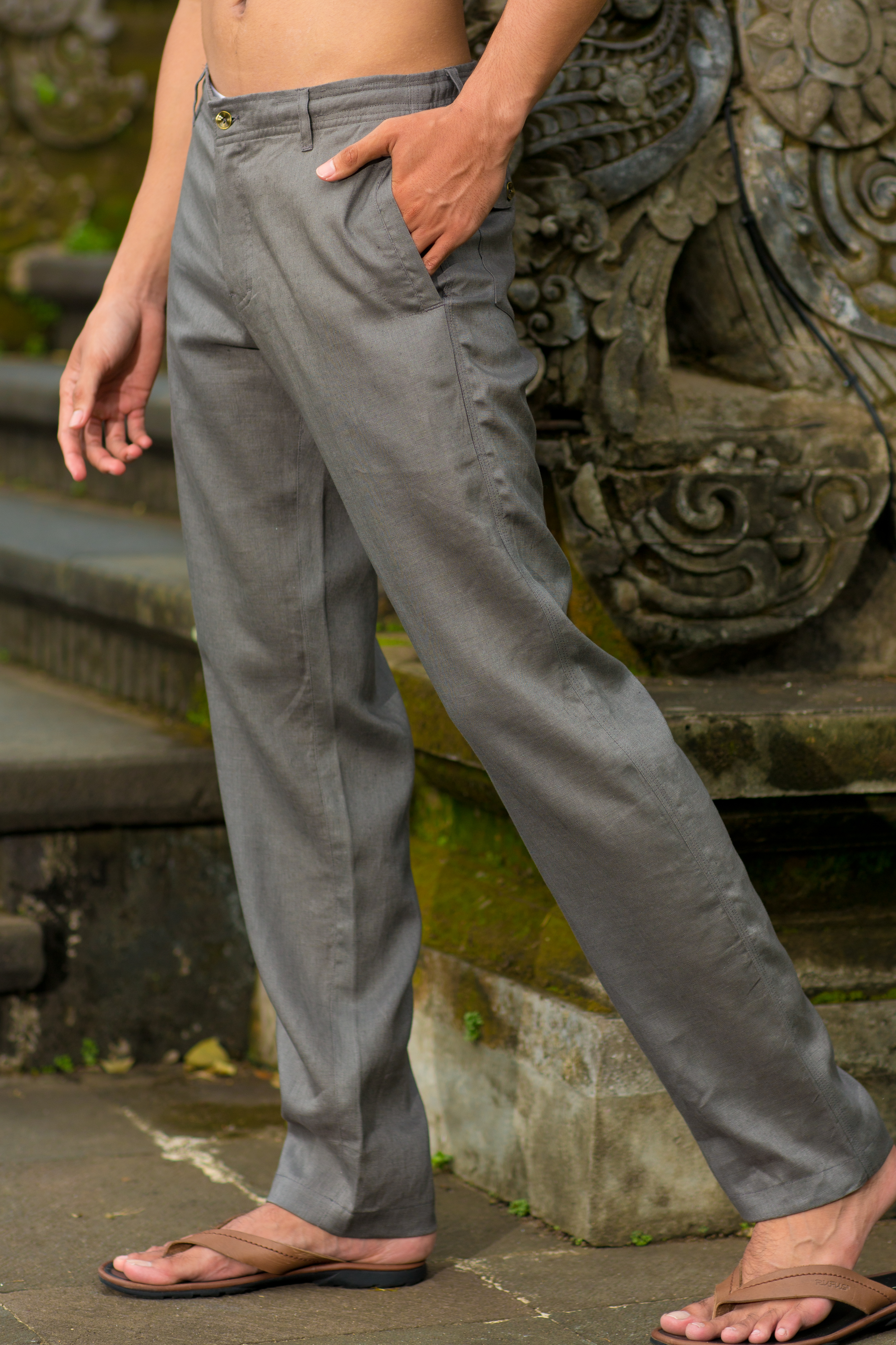 Men's Linen Gray Dress Pants - Island Importer