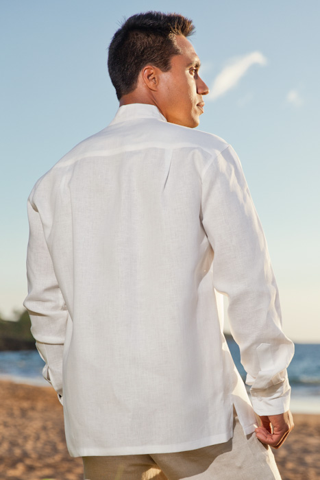 Men's Linen Nehru Collar Long Sleeve White Shirt - Island Importer