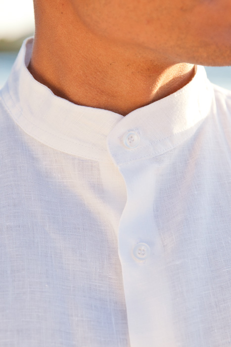 Men's Linen Nehru Collar Long Sleeve White Shirt - Island Importer