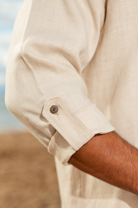 Men's Linen Open V-Neck Long Sleeve Shirt - Island Importer