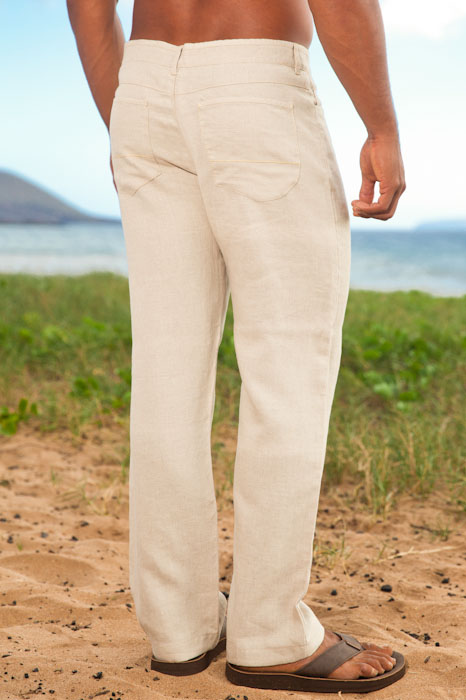 Mens Trim Fit Brown Linen Pant