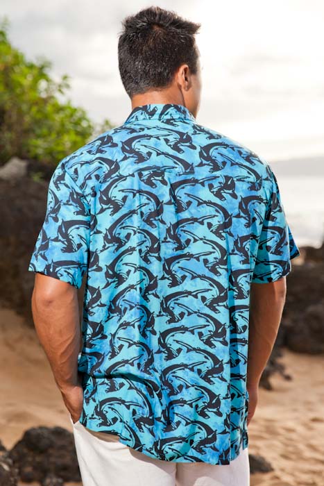 Men's Shark Batik Island Hawaiian Short Sleeve Rayon Shirt - Island Importer