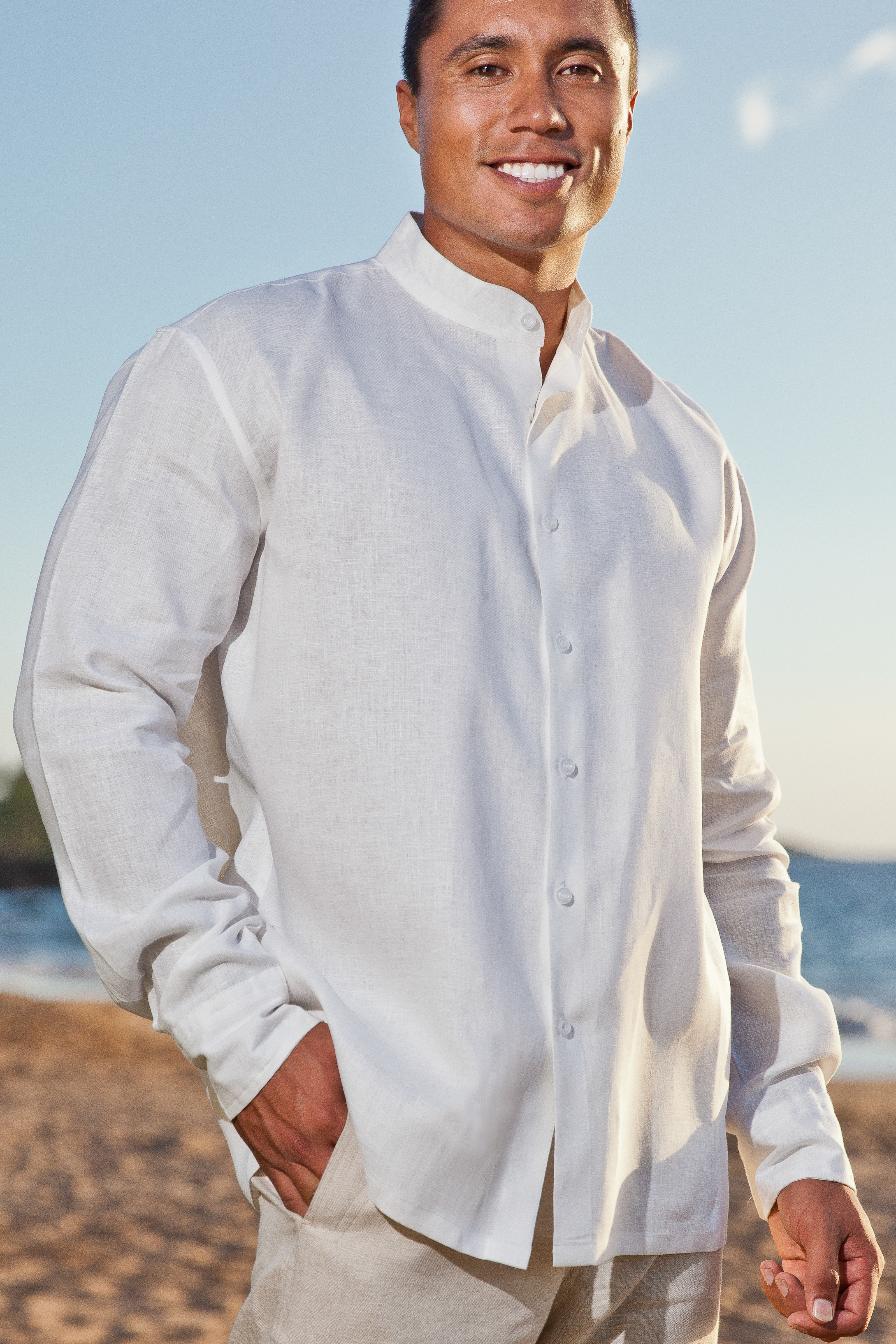 Ceylon Shirt - Mens White Linen Beach Wedding Shirt