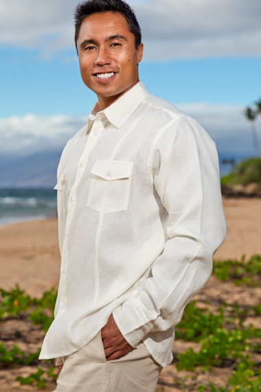 Mens Linen Oasis Shirt, Long Sleeve, V-neck