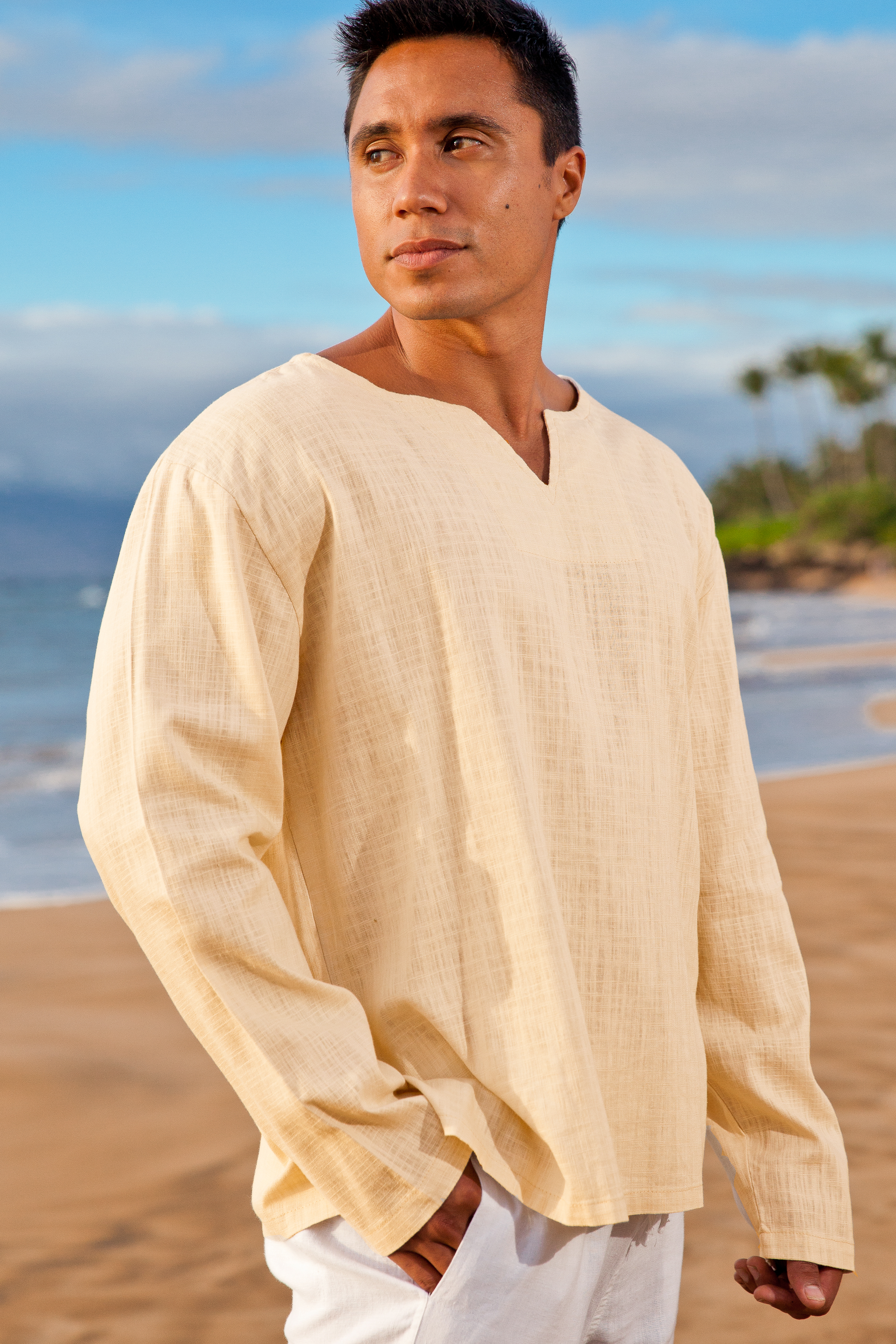 Linen Gauze Long Sleeve Beach Shirt ...