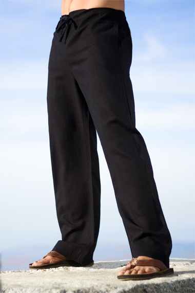 Men's Black Linen Drawstring Pants - Loose Fit = Island Importer