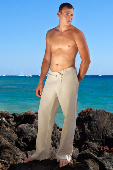 Men's Natural Linen Drawstring Pants - Loose Fit - Island Importer