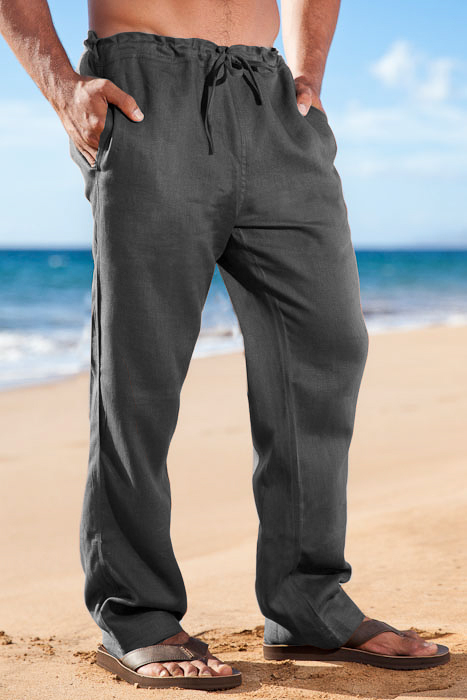 Men's Slate Gray Linen Drawstring Pants - Loose Fit = Island Importer