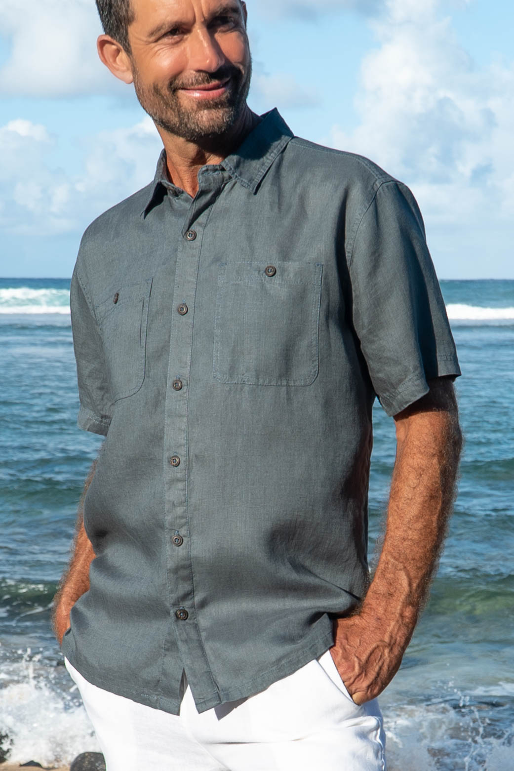 Men's Linen Short Sleeve Harbor Shirt - Island Importer