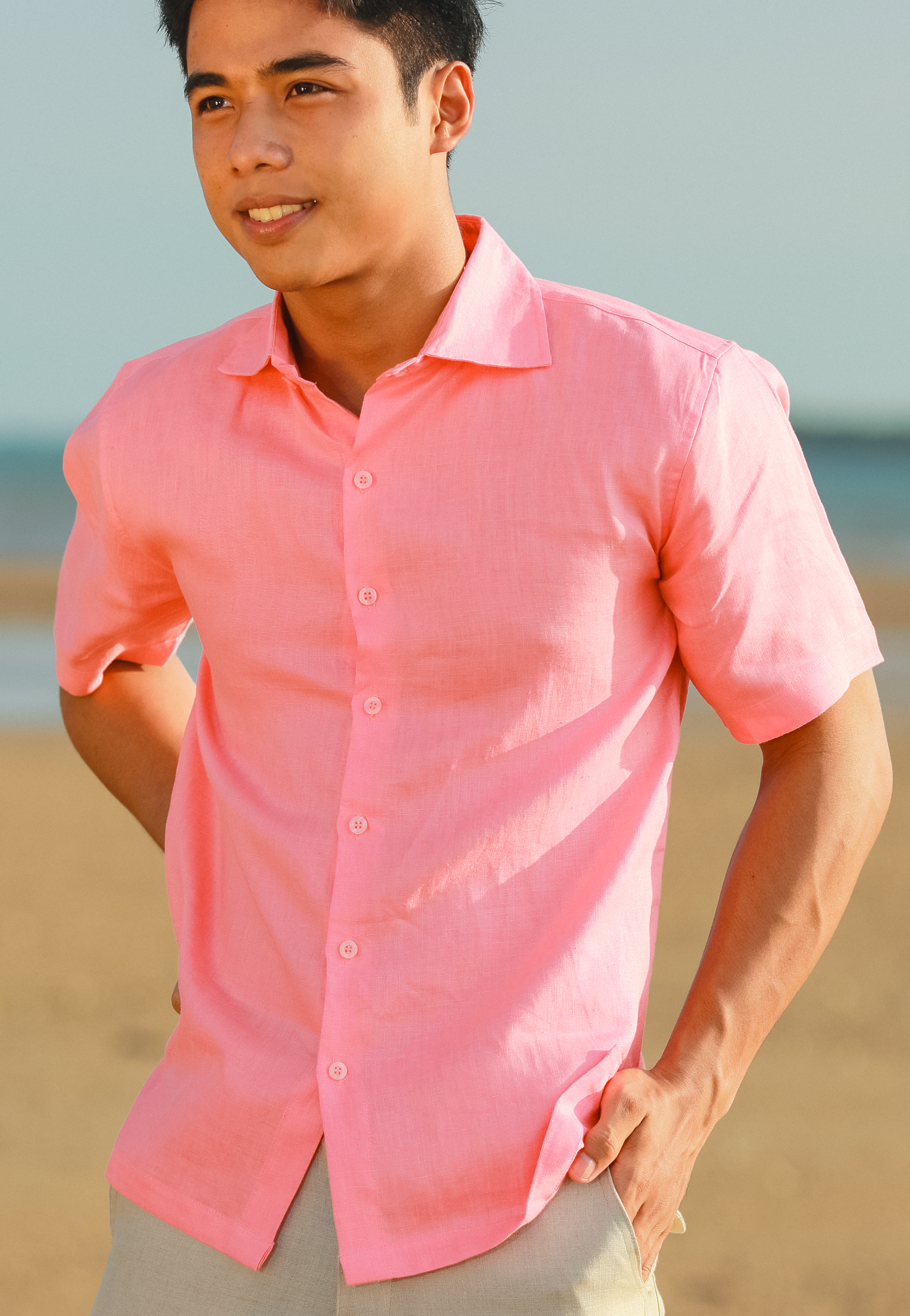 mens pink short sleeve dress shirt