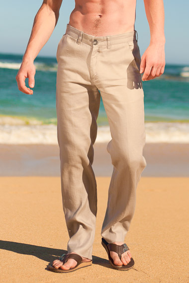 Mens Linen Slim Fit Natural Pants  Island Importer