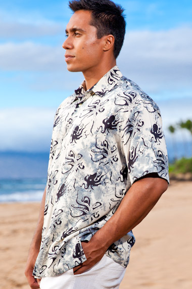 Octopus batik island shirt - lightweight - rayon - Island Importer
